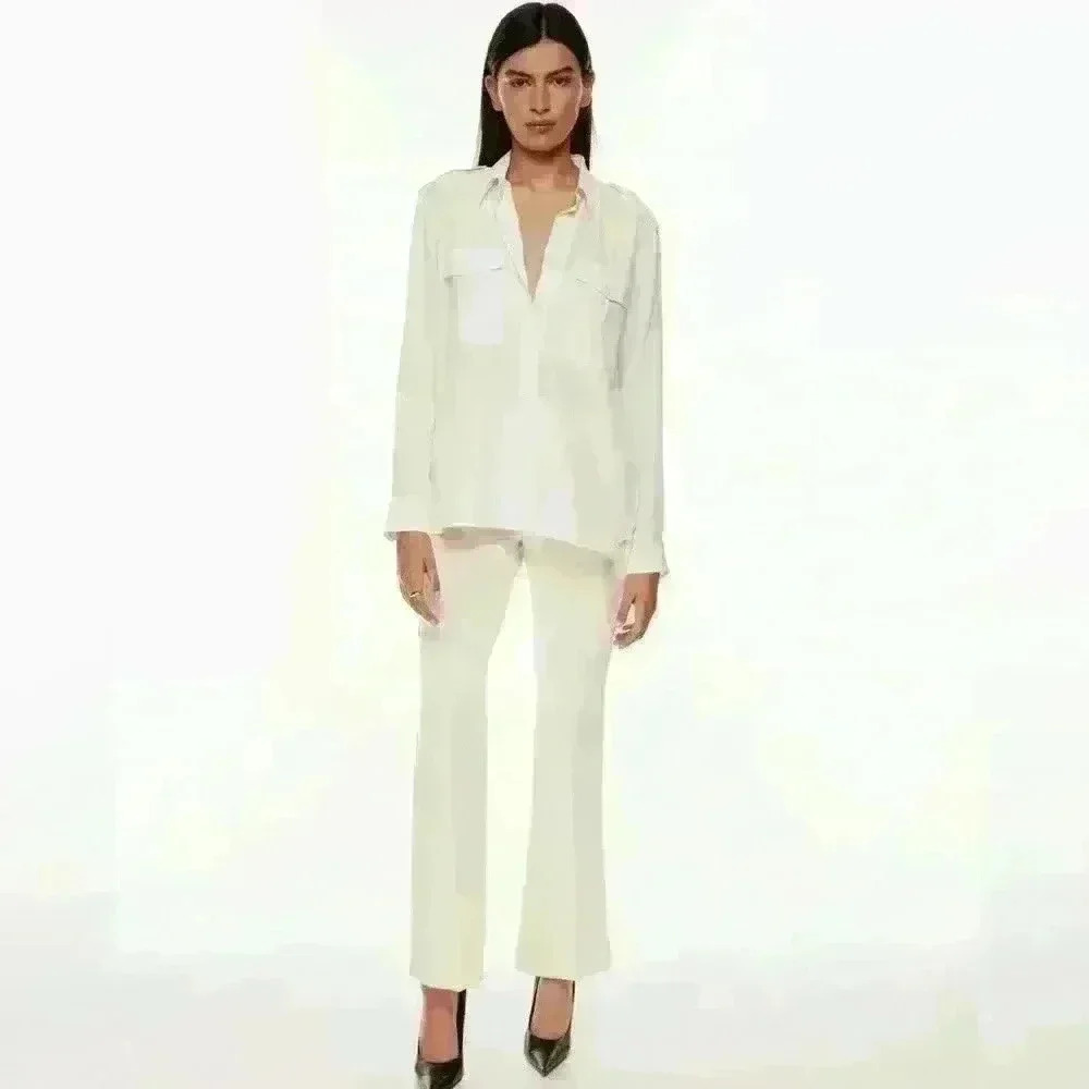 Aritzia Babaton White/Cream Claude Silk Shirt XS